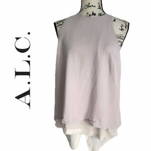 A.L.C. Silk Blouse Sleeveless Anise Draper Blush Pink/Ivory Asymmetrical Back
